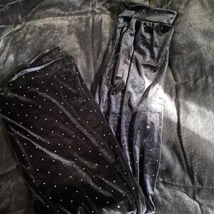 Chic Black Velvet Leggings with Silver Dots